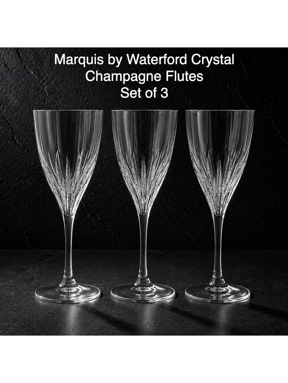 Vintage Marquis by Waterford Crystal Champagne Flutes Fan Cut Set of 3 - 8.5"